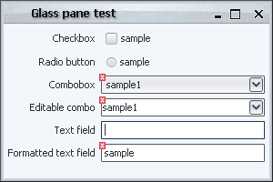 Validation overlay, glass pane with offsets and no icon on one textfield